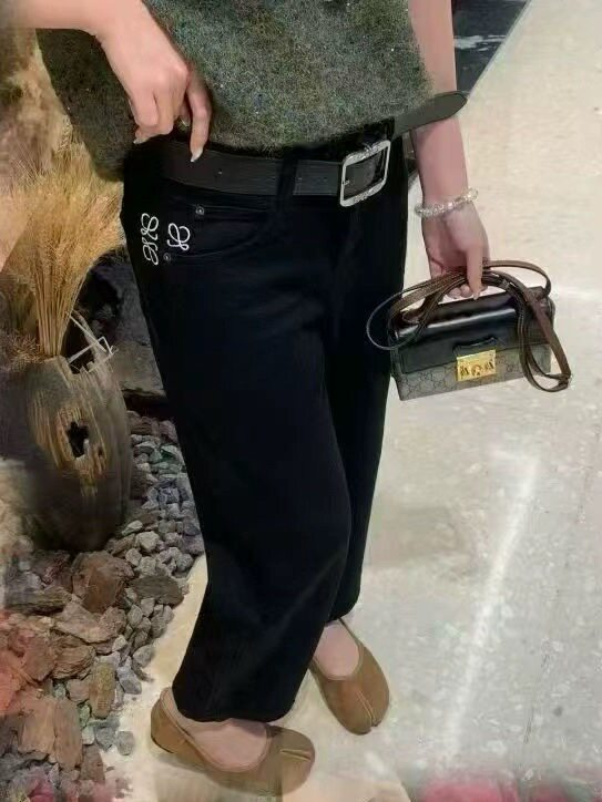 欧货2025秋冬爆款加绒牛仔裤女九分法棍裤纯黑色小直筒显瘦时尚弹