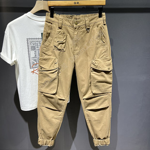 裤 2025新款 男卡其色潮流百搭宽松哈伦工装 风多口袋束脚休闲裤 工装