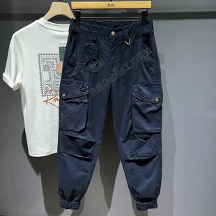 高街工装 宝蓝色哈伦裤 风多口袋束脚裤 潮牌宽松休闲长裤 子 男士 美式
