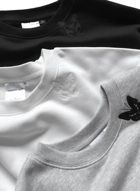 WINDERFLIES 24AW/圆领蝴蝶刺绣加绒卫衣宽松套头百搭长袖上衣男