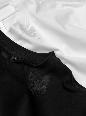 WINDERFLIES 24SS/蝴蝶刺绣小绿标系列纯棉打底重磅纯色短袖T恤夏