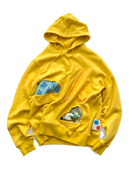 WINDERFLIES 25AW/高街风黄色连帽卫衣男女情侣款破洞设计潮流