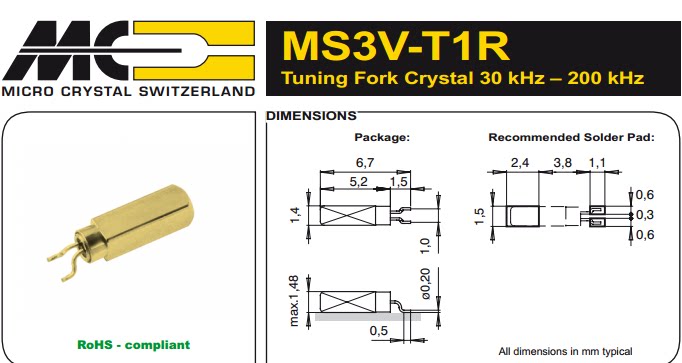 供应贴片晶振工业级瑞士微晶 32.768K 32768 MS2V MS3V-T1R 进口