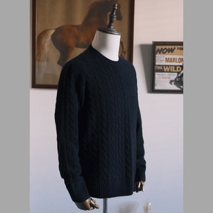 LightningClub复古进口羊毛套头绞花毛衣90%美利奴羊毛10%山羊绒