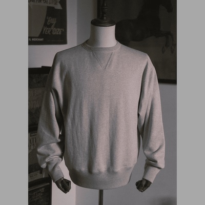 Lightning Club埃及棉美式复古V领补强重磅花灰卫衣