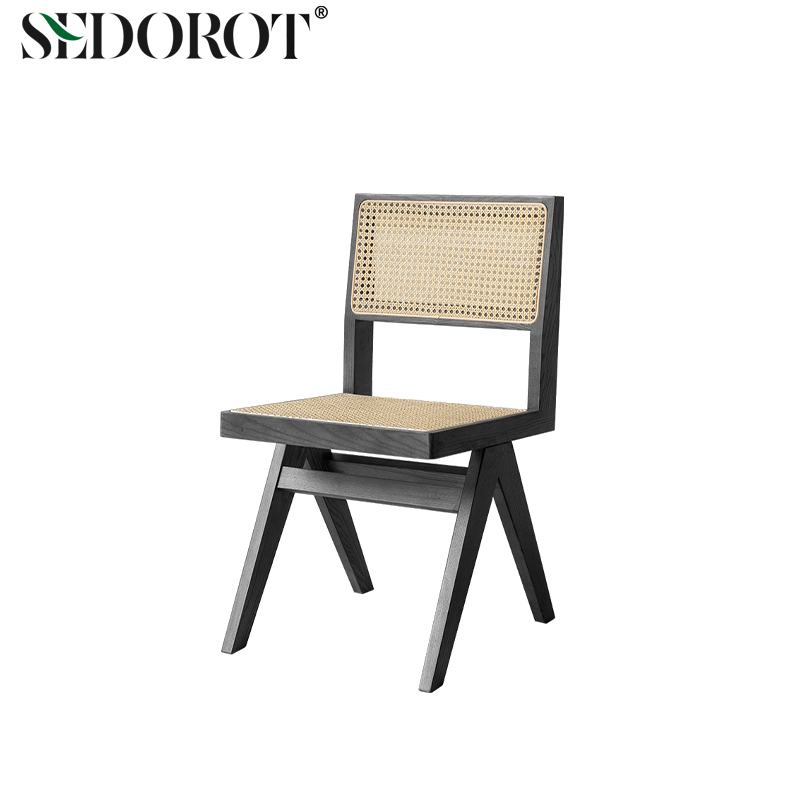 侘寂风复古椅实木藤编餐椅