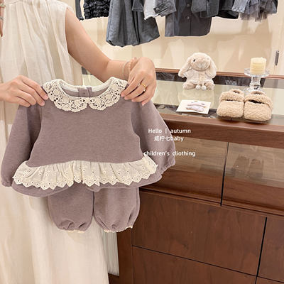 女童洋气花边领长袖上衣宽松长裤