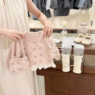 【咸柠七】原创！女童秋冬套装满印kt猫套头卡通毛衣针织衫两件套