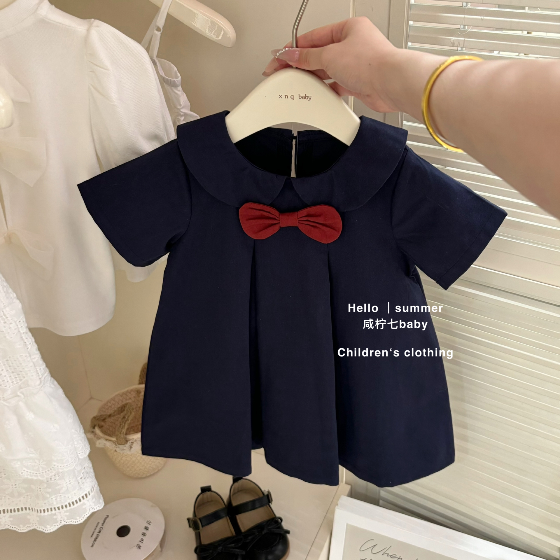 jk领结可爱制服短袖连衣裙