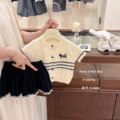 2026夏季 新款 儿童韩版 开衫 女童套装 大牌针织短袖 百褶裙 咸柠七