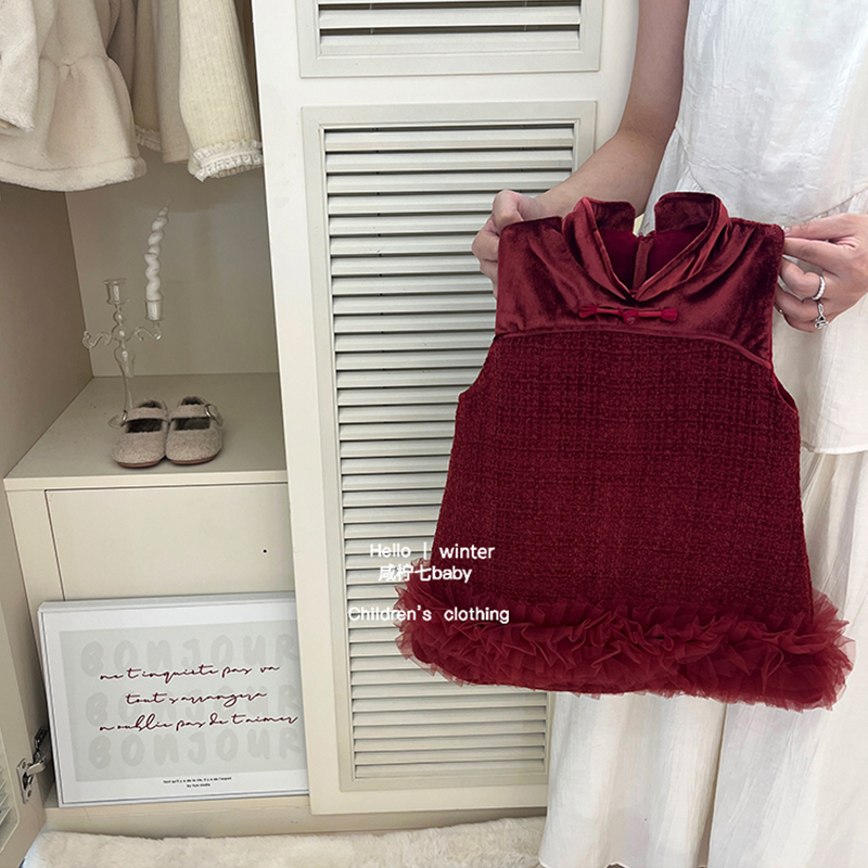 中式旗袍裙冬季国风过年拜年服