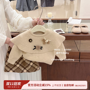 【咸柠七】奶茶可可！女童套装原创斗篷披肩毛衣针织衫格子半身裙