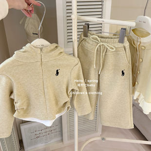 韩系两件套 女孩阔腿裤 咸柠七女童洋气连帽卫衣套装 时髦2025春秋装