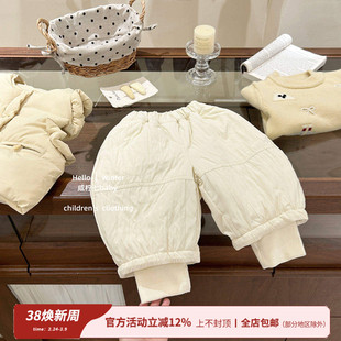 【咸柠七】韩版童装2025秋冬儿童裤子男女童百搭夹棉假两件束脚裤