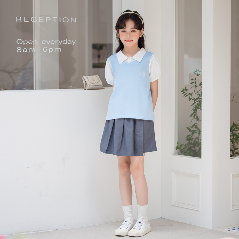 女童JK套装学院风假两件衬衫女孩衣服夏季女大童休闲半身裙