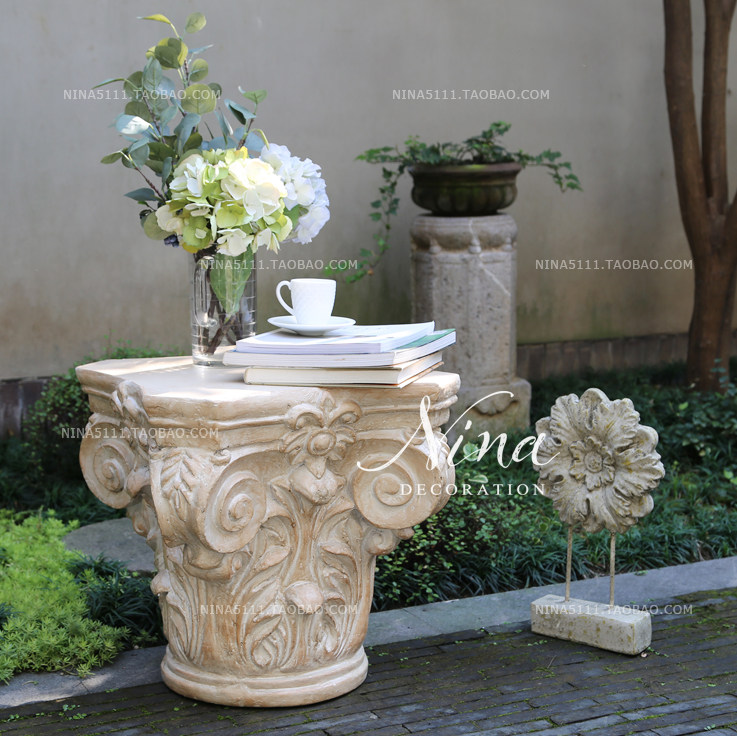包邮nina复古家具 浪漫法式欧式做旧罗马柱装饰摆件 边桌边几墩子