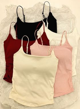 纯欲甜辣吊带背心女内搭外穿美背带胸垫遮副乳褶皱修身显瘦上衣女