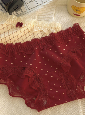 法式复古风性感蕾丝边内裤女纯棉抗菌档秋冬2025新款女士三角裤