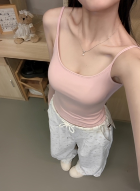 纯欲欲绝吊带白色灰色女带胸垫美背外穿打底无袖修身上衣背心女夏