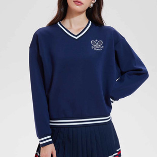 高尔夫羽毛网球休闲运动T恤慵懒风宽松长袖跑步健身上衣撞色卫衣