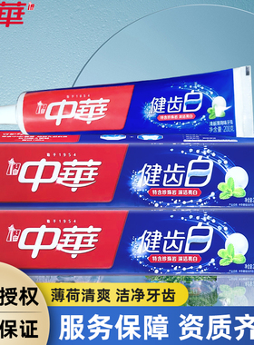 中华健齿白牙膏清新薄荷味含珍珠岩清新口气口臭家庭装通用200g