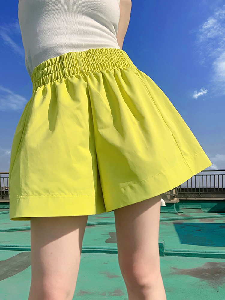 彩色高腰短裤女2024年夏季新款薄款松紧腰宽松显瘦休闲A字阔腿裤