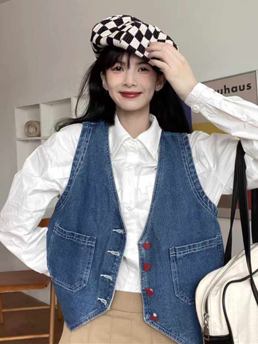 牛仔马甲女款春秋款外穿女士短款女季2024新款甜酷设计感小众马甲