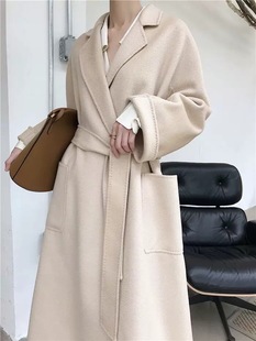 亏本清仓完下架20羊绒M家秋冬顾佳同款 双面水波纹山羊绒大衣