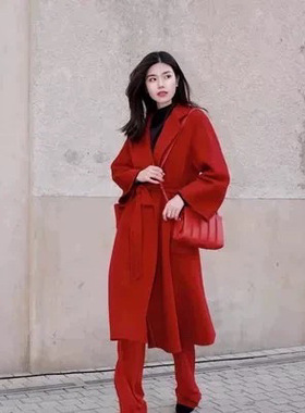 亏本清仓完下架 20羊绒 M家红色水波纹浴袍款羊绒大衣799