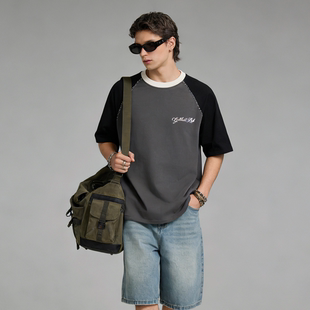 半袖 FAITH复古运动风插肩袖 撞色字母刺绣情侣装 T恤男夏季 上衣 短袖