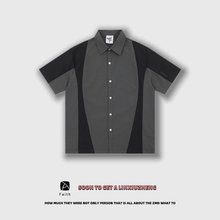 Faith美式复古拼接撞色短袖衬衫男夏季新款宽松休闲百搭衬衣潮牌