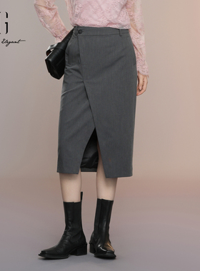 XG/雪歌2025年秋季新款修身百搭开叉半身裙女中长裙XK303021A383