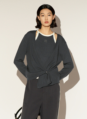 XG/雪歌26春不对称扭结针织衫深灰色开衫设计感上衣XL111013A383