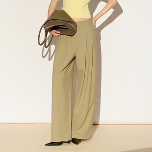 XG雪歌卡其色直筒西装裤2026春季新款阔腿职场套装休闲裤长裤女装