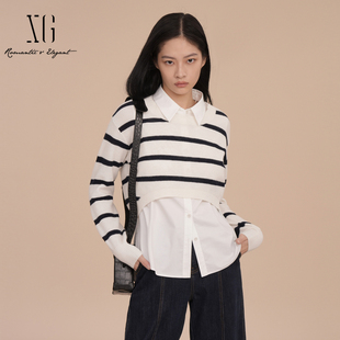 毛衫 XG雪歌经典 两件套长袖 2025春新款 女XK111019B351 条纹毛针织衫