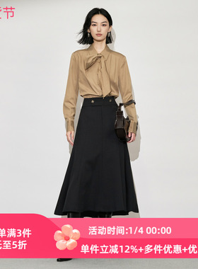 XG/雪歌2025年冬季新款显瘦蝴蝶结领长袖衬衫女上衣XK421002A309