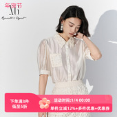 雪歌米白色短袖 衬衫 2025夏季 新款 勾花镂空上衣女XK221029A760