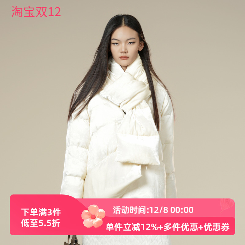 XG/雪歌25年冬季新款休闲短款配围巾羽绒服保暖外套XK406058A391