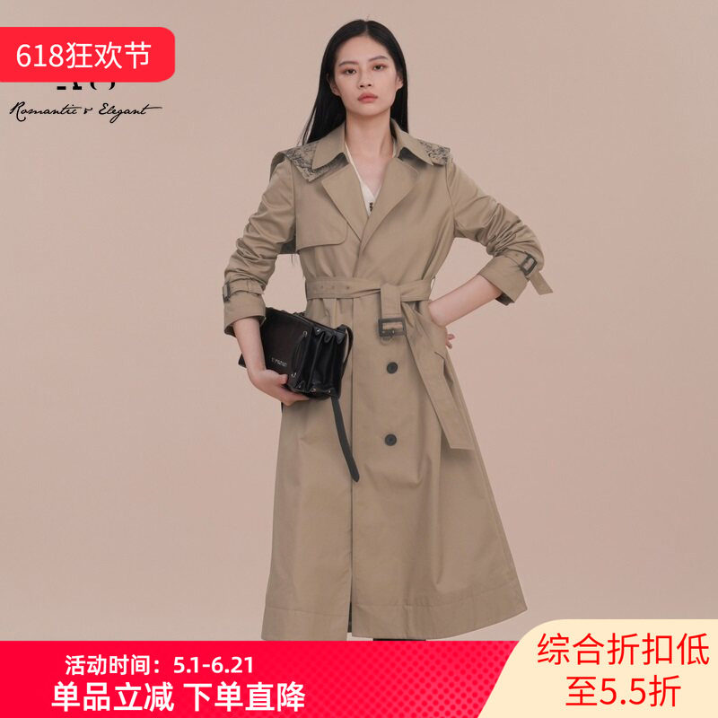 XG雪歌卡其色单排扣休闲风衣2025春季新款淑女风通勤长款外套女装