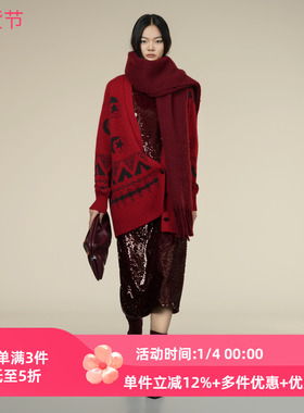 XG/雪歌2025年冬季新款气质钉珠亮片半身裙女中长裙XK403007A415