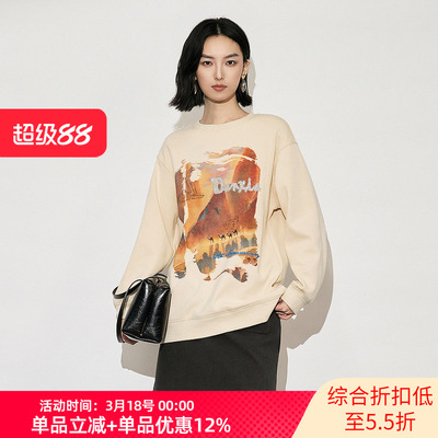 XG/雪歌2025年冬季新款休闲圆领套头印花长袖卫衣女XK401002B351