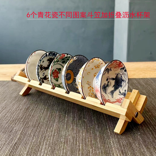 主人茶杯传统复古茶杯 多色系青花瓷斗笠茶杯大号功夫茶盏陶瓷日式
