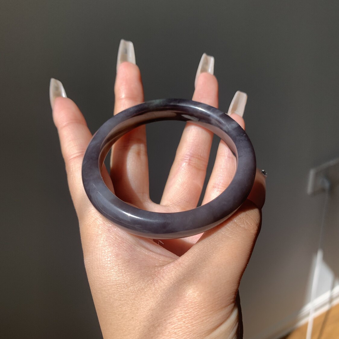 54圈口天然和田玉青海料烟青玉帝王紫手镯39.5克