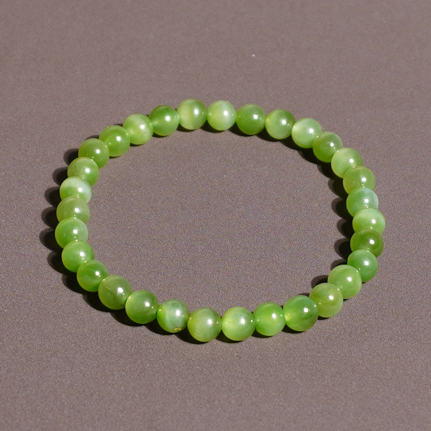 天然和田玉粉绿碧玉猫眼单圈圆珠6MM手串 小众温柔风女款送礼