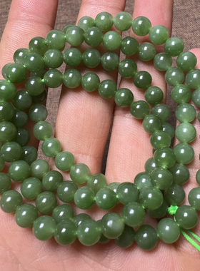 和田玉俄料细腻油润碧玉无黑点浅阳绿卡6mm108颗圆珠长链项链Q