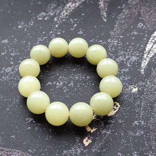新疆和田玉且末黄口料黄玉高品质油润细18MM圆珠手串手链A