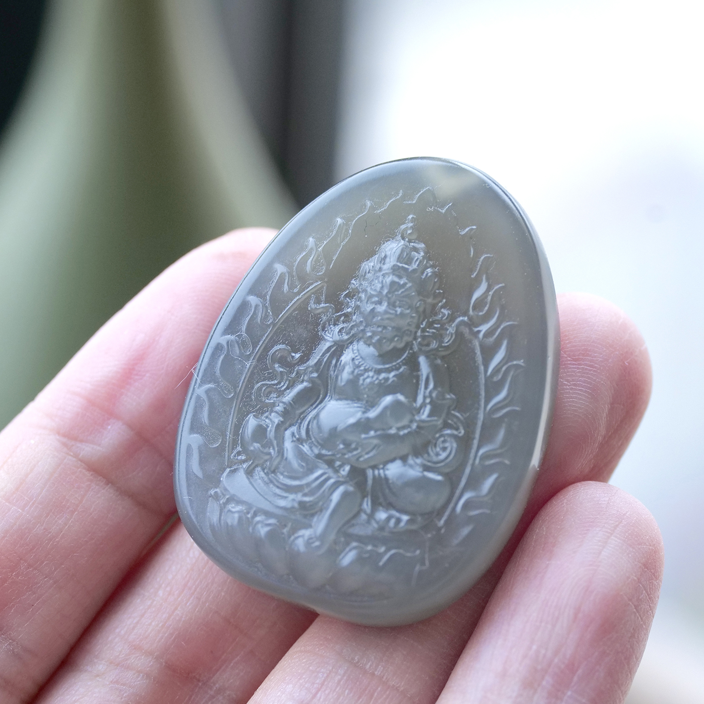 天然和田玉青海料老料冰底烟紫黄财神挂件吊坠首饰挂件项链玉牌8z