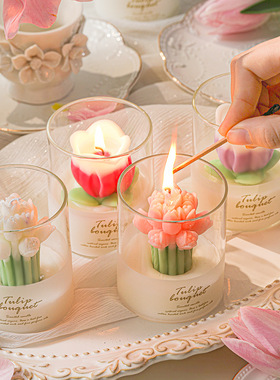 郁金香香薰蜡烛礼盒装生日礼物伴手礼家用室内香氛浪漫实用高级感