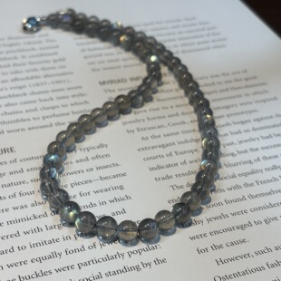 7mm 丁页级巴西蓝金光冰透体灰月光拉长石项链 暗里着迷