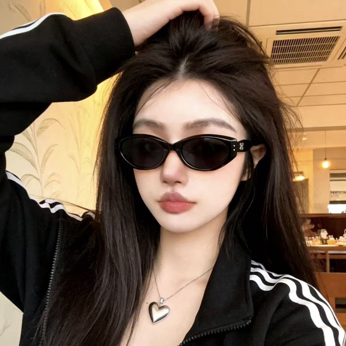 显脸小框眼镜新款复古猫眼太阳镜女生时尚墨镜女学生防晒